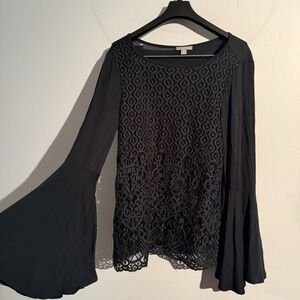 Pointelle Small Top Boho Whimsigoth Bell Sleeve Shirt Witchy Crochet Lace